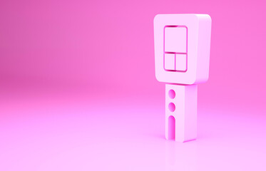 Pink Car key with remote icon isolated on pink background. Car key and alarm system. Minimalism concept. 3d illustration 3D render.