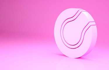 Pink Tennis ball icon isolated on pink background. Sport equipment. Minimalism concept. 3d illustration 3D render.