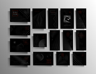 Cover for a banner, poster, flyer, brochure, card, folder a set of templates of different formats. Geometric strict vector design in black colors.