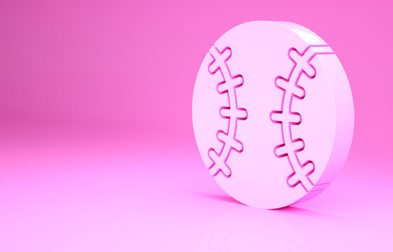 Pink Baseball ball icon isolated on pink background. Minimalism concept. 3d illustration 3D render.