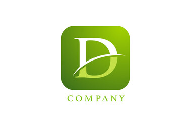 D alphabet letter logo for company and corporate in green color. Rounded square design with swoosh. Can be used for an app or button icon