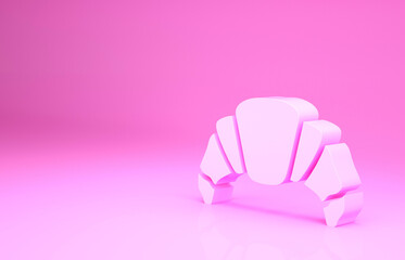 Pink Croissant icon isolated on pink background. Minimalism concept. 3d illustration 3D render.