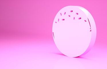 Pink Donut with sweet glaze icon isolated on pink background. Minimalism concept. 3d illustration 3D render.