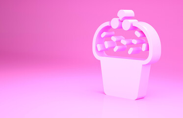 Pink Cake icon isolated on pink background. Happy Birthday. Minimalism concept. 3d illustration 3D render.