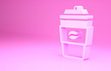 Pink Coffee cup to go icon isolated on pink background. Minimalism concept. 3d illustration 3D render.