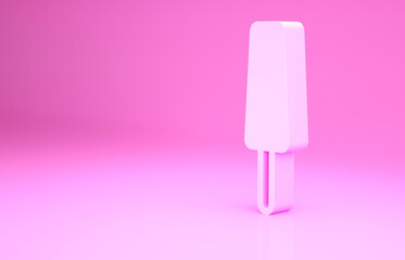 Pink Ice cream on stick icon isolated on pink background. Sweet symbol. Minimalism concept. 3d illustration 3D render.