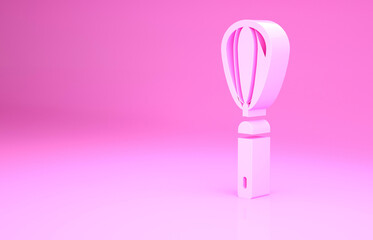 Pink Kitchen whisk icon isolated on pink background. Cooking utensil, egg beater. Cutlery sign. Food mix symbol. Minimalism concept. 3d illustration 3D render.