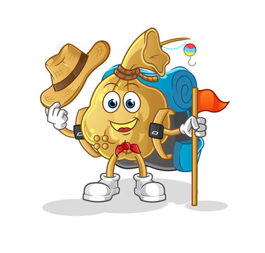 adventurous bag character with hat and flag clip art preview