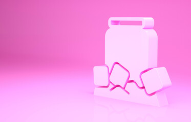 Pink Cold beer can icon isolated on pink background. Minimalism concept. 3d illustration 3D render.