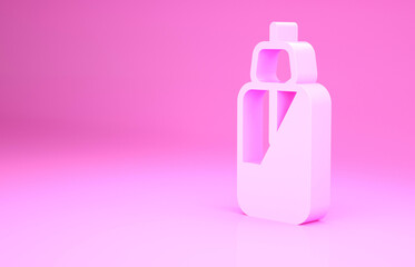 Pink Essential oil bottle icon isolated on pink background. Organic aromatherapy essence. Skin care serum glass drop package. Minimalism concept. 3d illustration 3D render.