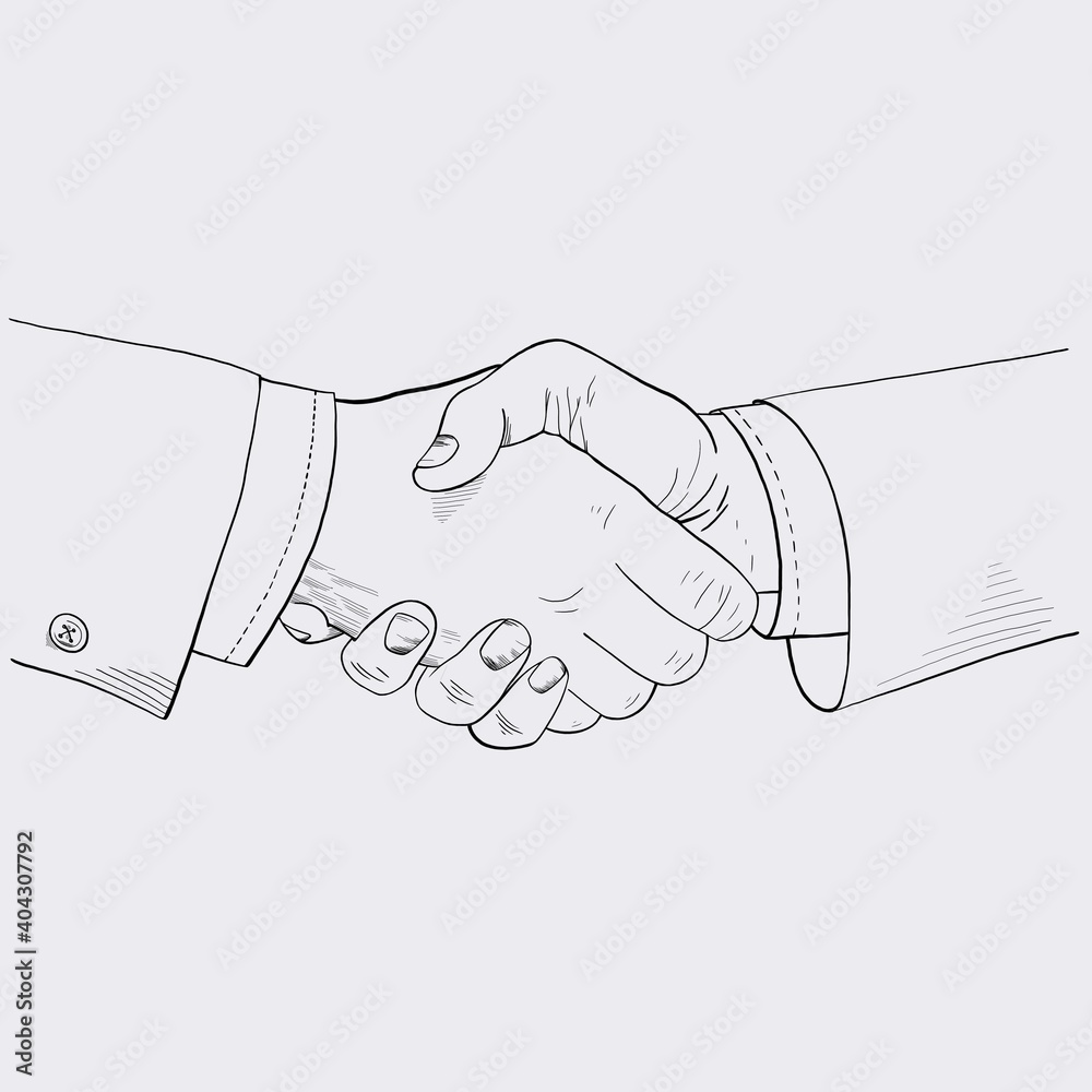 Wall mural Sketch illustration -business handshake on white isolated background.