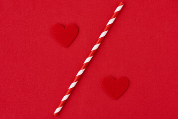 Valentines day. Hearts on red background, creative concept