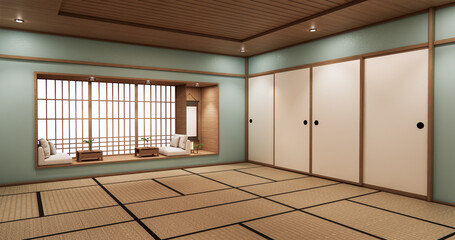 Cyan living shelf design in room japanese style minimal design. 3d rendering