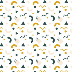 Abstract drawing in geometric style. Trending color with geometric isolated shapes on a white background. Pattern for packaging, banners, textiles. Vector illustration