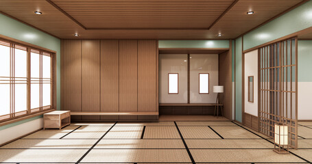 3D rendering. Mint  Japanese style room interior design orinal..