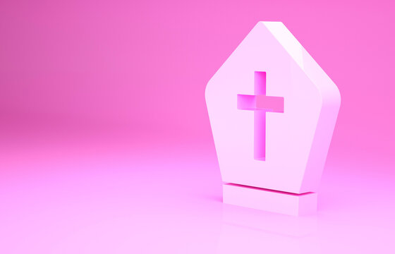 Pink Pope hat icon isolated on pink background. Christian hat sign. Minimalism concept. 3d illustration 3D render.