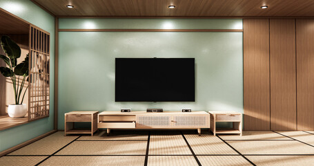 Cinema room minimal design Japanese style, mint room .3D rendering