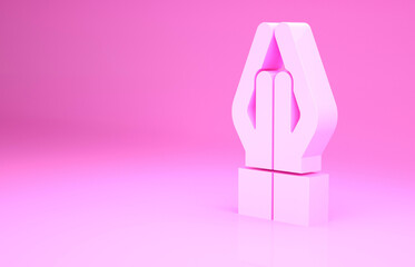Pink Hands in praying position icon isolated on pink background. Prayer to god with faith and hope. Minimalism concept. 3d illustration 3D render.