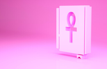 Pink Cross ankh book icon isolated on pink background. Minimalism concept. 3d illustration 3D render.