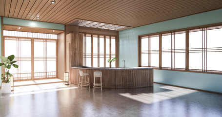 Mint Minimal room japanese style design.3D rendering