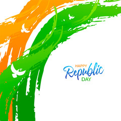 Happy Indian Republic Day 26 January poster. Beautiful card scratched calligraphy blue text word, national flag, dove of peace. Handwritten modern brush lettering white background isolated vector.