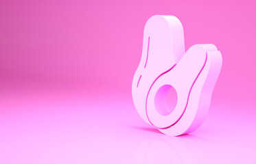 Pink Avocado fruit icon isolated on pink background. Minimalism concept. 3d illustration 3D render.