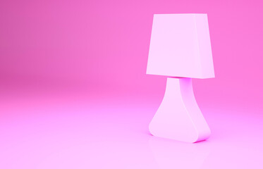 Pink Table lamp icon isolated on pink background. Desk lamp. Minimalism concept. 3d illustration 3D render.