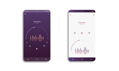 Social media network. mobile music player interface. Profile, Album, Song, Playlist mockup. music layout template for smartphone