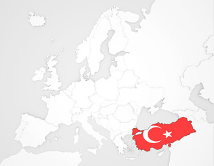 3D Europakarte auf der die Türkei hervorgehoben wird