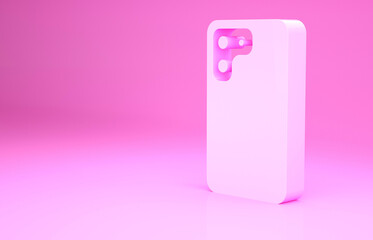 Pink Smartphone, mobile phone icon isolated on pink background. Minimalism concept. 3d illustration 3D render.