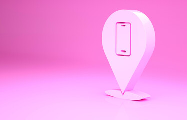 Pink Phone repair service icon isolated on pink background. Adjusting, service, setting, maintenance, repair, fixing. Minimalism concept. 3d illustration 3D render.