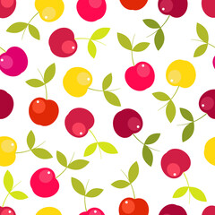 Vector seamless pattern with cherry berry. Fruit repeating background.