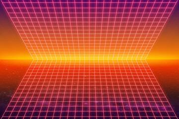 cyberpunk neon grid 1980's style retro sci-fi background