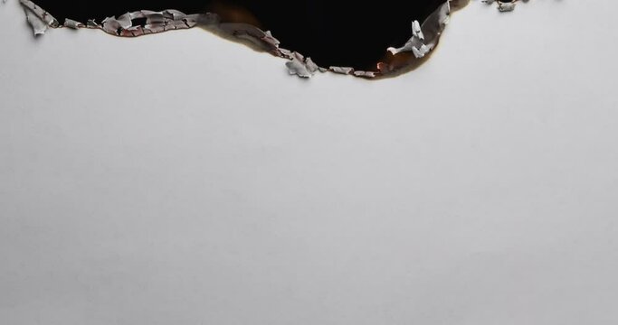 Paper starts burning, leaf burnt. Paper burns, smoke and turns into ashes.