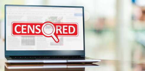 Laptop displaying the sign of censorship on the internet