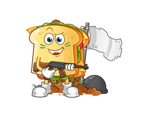 sandwich army character. cartoon mascot vector