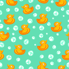 Fototapeta na wymiar seamless pattern with duck with soap bubbles