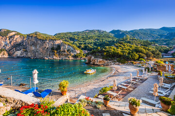 Corfu, Greece. Agios Petros Beach in the village of Paleokastritsa.