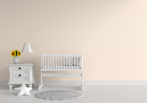 Brown child room for mockup, 3D rendering
