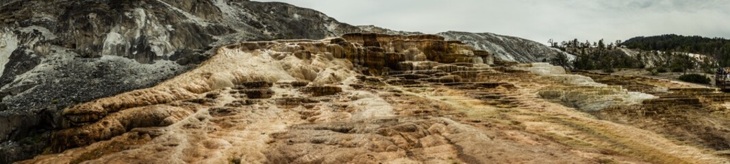 Fototapeta na wymiar Panorama shot of mammoth hot springs in yellowstone national park in america