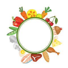Round composition with food. Proper nutrition, healthy ingredients