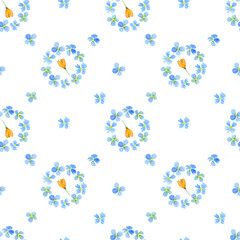 Blue wild flowers watercolor seamless pattern