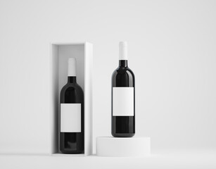 Two wine bottles with open package box on white background. Label clipping path included. 3D render