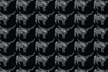 Vector seamless pattern of buffalo silhouette
