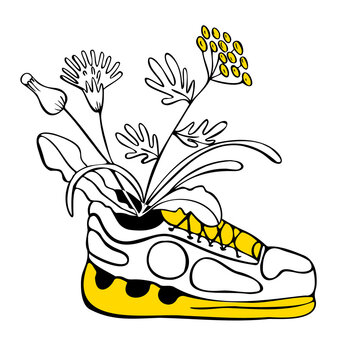 doodles with image of sports shoes with plants