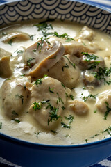 Chicken stew with mushrooms and cream