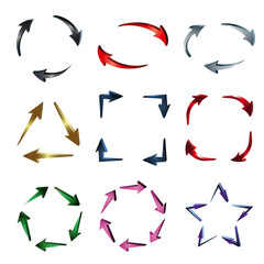 Fototapeta na wymiar Color metalic gradient arrows cycle diagram in different shapes, vector illustration