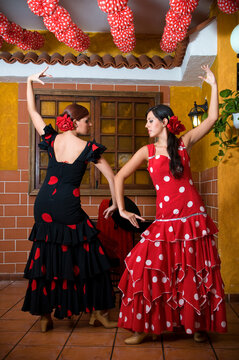 flamenco dancers at the Seville fair in April