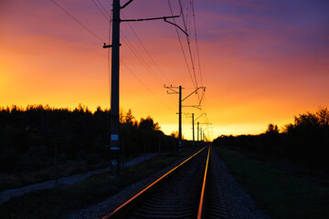 Fototapeta na wymiar railway track in sunset light