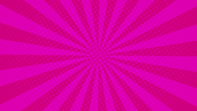 Pink swinging rays and dots on a fuchsia background. Simple motion graphic loop animation background in retro pop art style